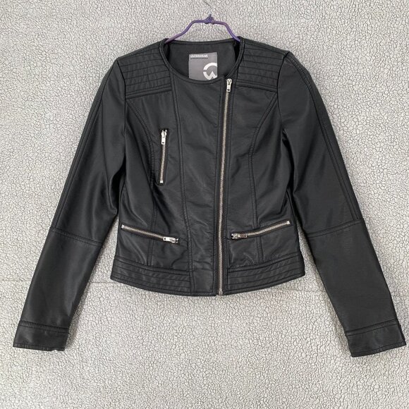 Warehouse One Faux Leather Moto Jacket Womens Size Small Fill Zip Pockets - Picture 1 of 9